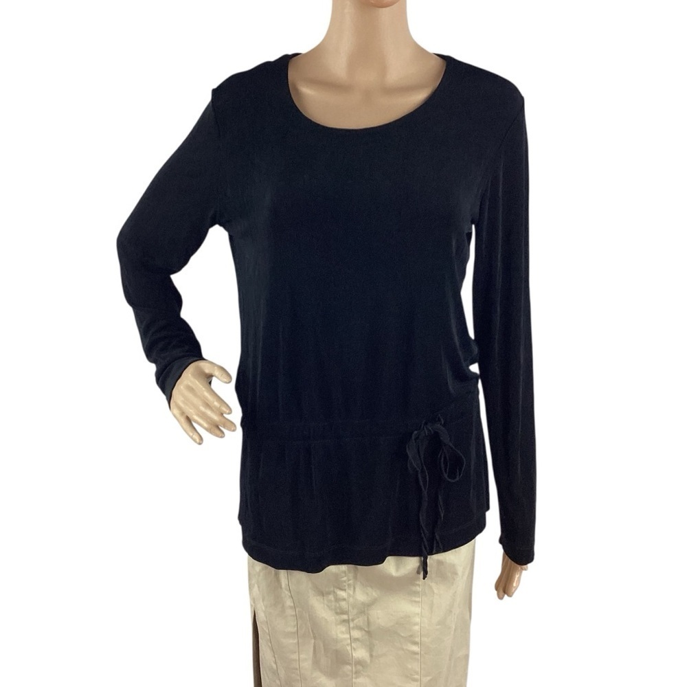 Chico’s Travelers Tie Side Top Black Size S Long Sleeve